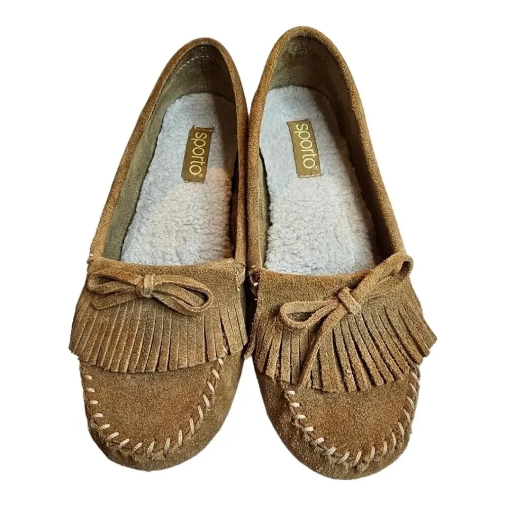 Sporto Patty Suede Fringe Driving Moccasin Slip on Loafer Shoes 7M
